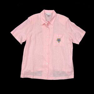 AKC Pink Linen Embroidered Butterfly Top Shirt Womens 2X XXL